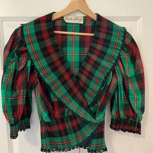 Vintage Plaid Holiday Wrap Blouse